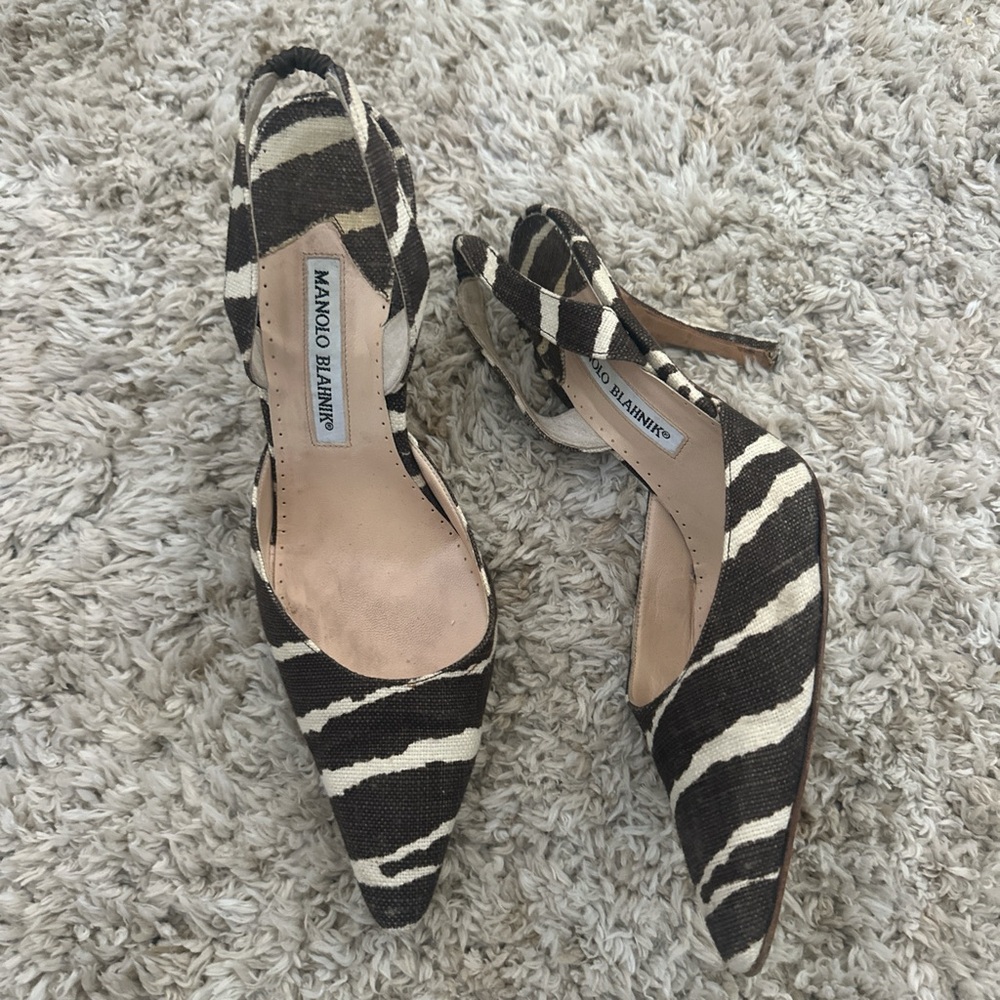 Manolo Blahnik Black and White Zebra Print Women's Shoes